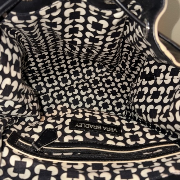 Vera Bradley  backpack   vegan leather  black/white edging cinch top/flap NWOT - Picture 16 of 17